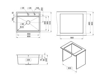 Мойка кухонная Granula 6051, ГРАФИТ МАТОВЫЙ